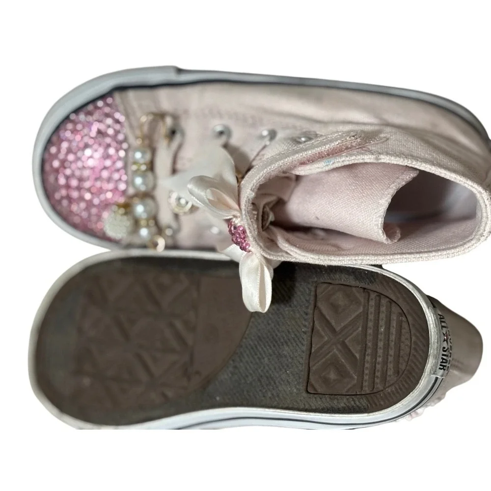 Converse Chuck Taylor All Star Custom Pink Rhinestone Pearl toddlerShoes Size 10